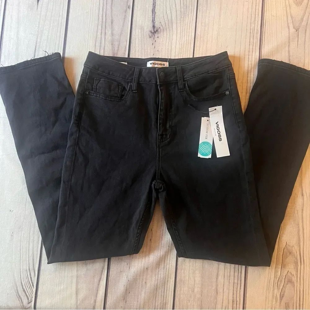 Vigoss Black High Rise Ace Straight Split Hem Jeans